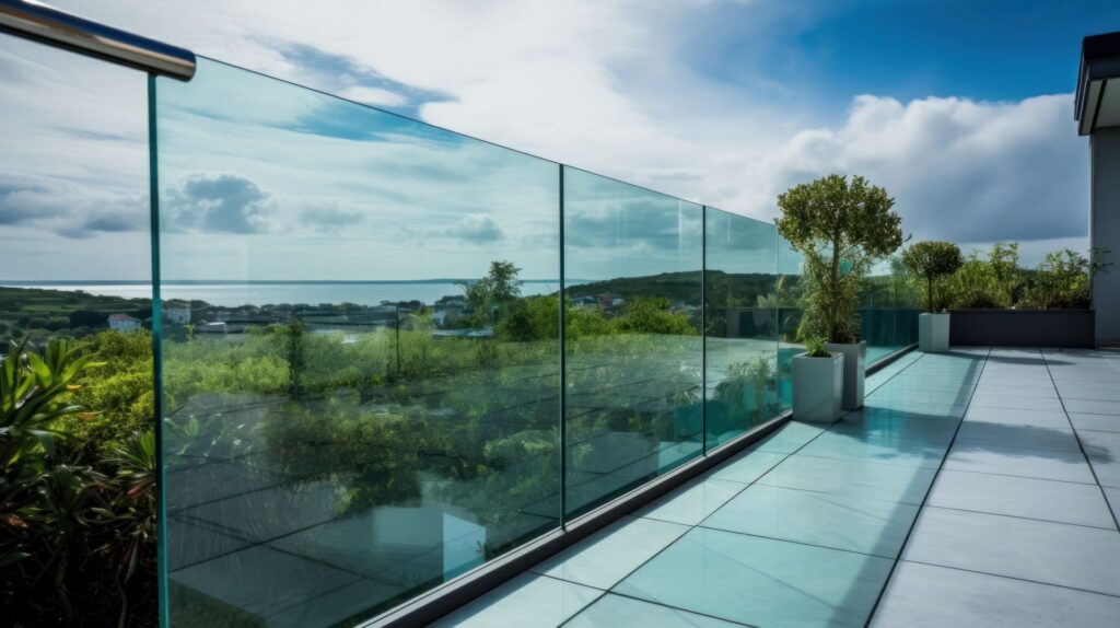 Glasgeländer auf Balkon mit Panoramablick